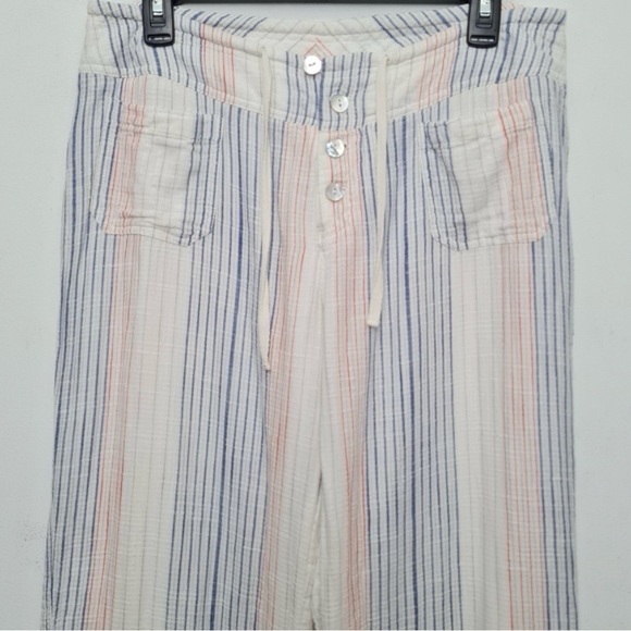 Sundance White & Multicolor Striped Gauze Cotton Pants | Button Front | Size S - Picture 2 of 7